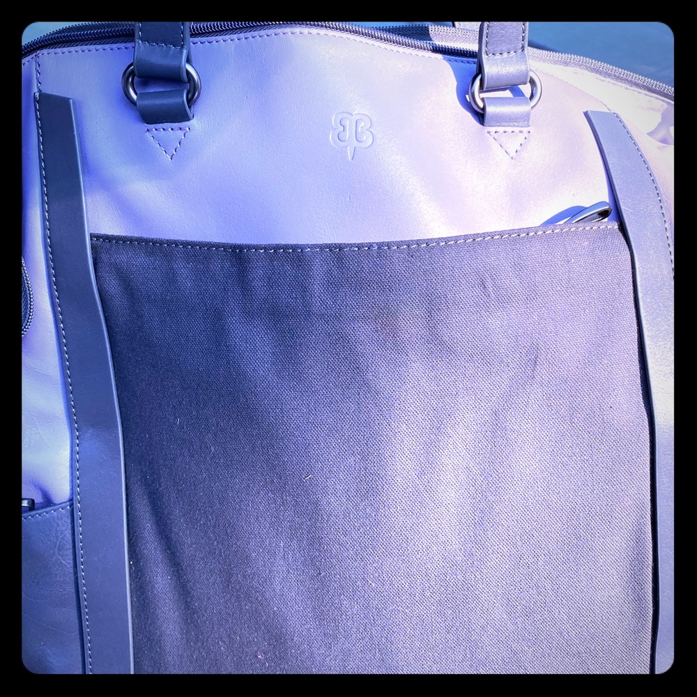 Betabrand Overnight Bag in purple and grey